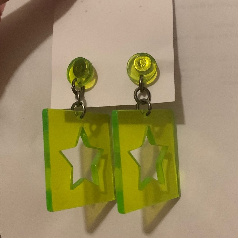 Neon Green Translucent Earrings - image 3